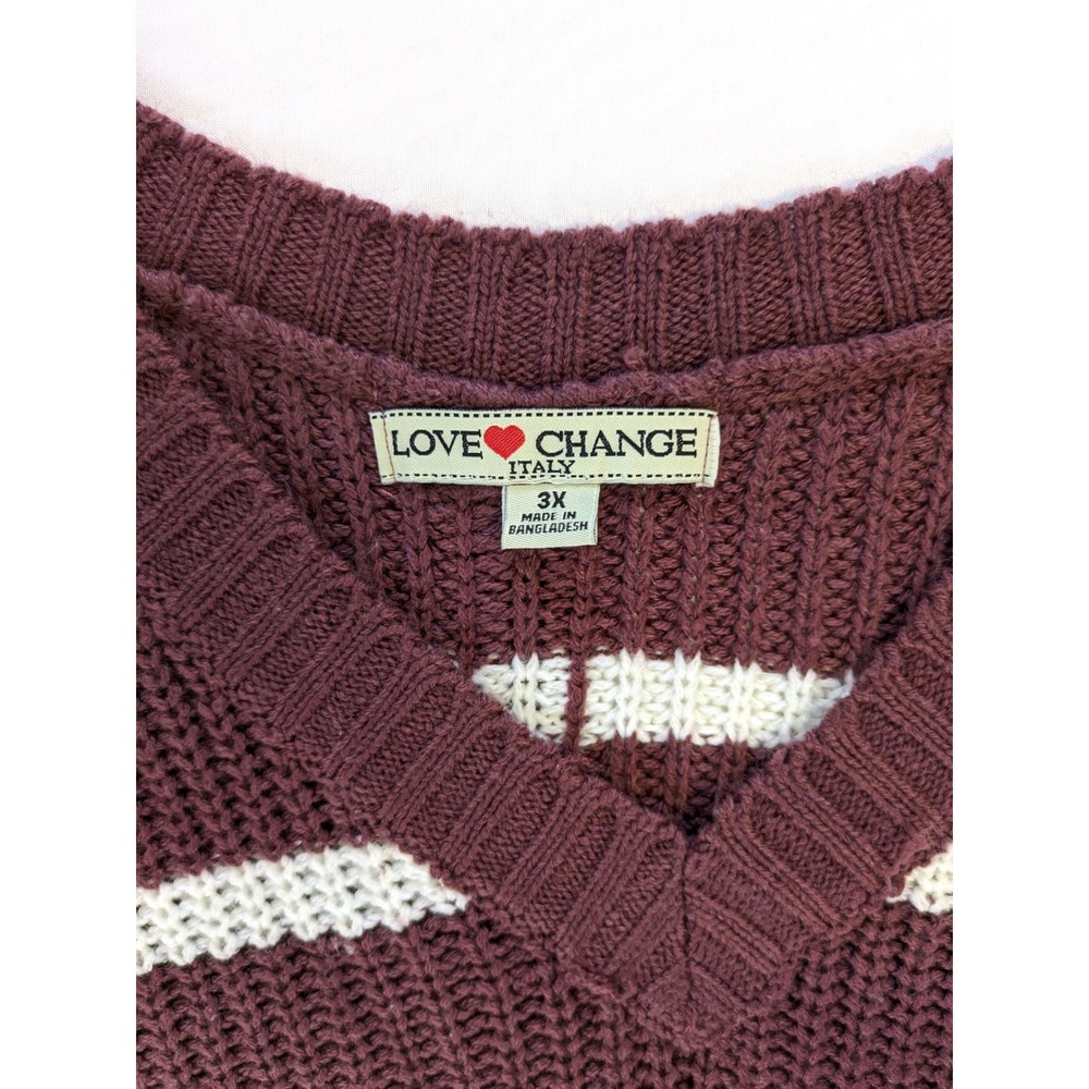 Love Change Striped Burgundy Sweater - Women's 3X - Italy V-Neck BackButton Knit - Picture 3 of 6